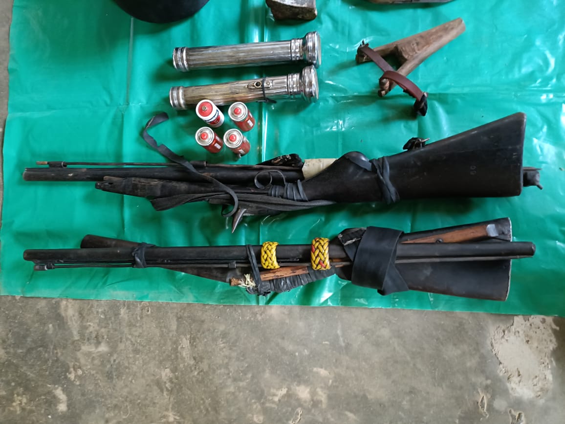 Two persons with guns and elephant meat arrested
