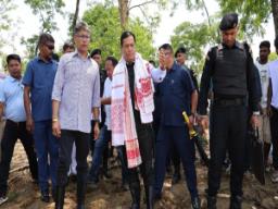 Assam: Union Minister Sarbananda Sonowal visits flood and erosion-affected areas in..