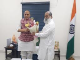 Haryana Minister Anil Vij meets Rajnath Singh, requests allocation of military land..