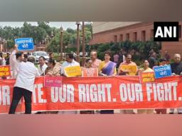 INDIA bloc MPs protest over Bihar SIR in Parliament premises